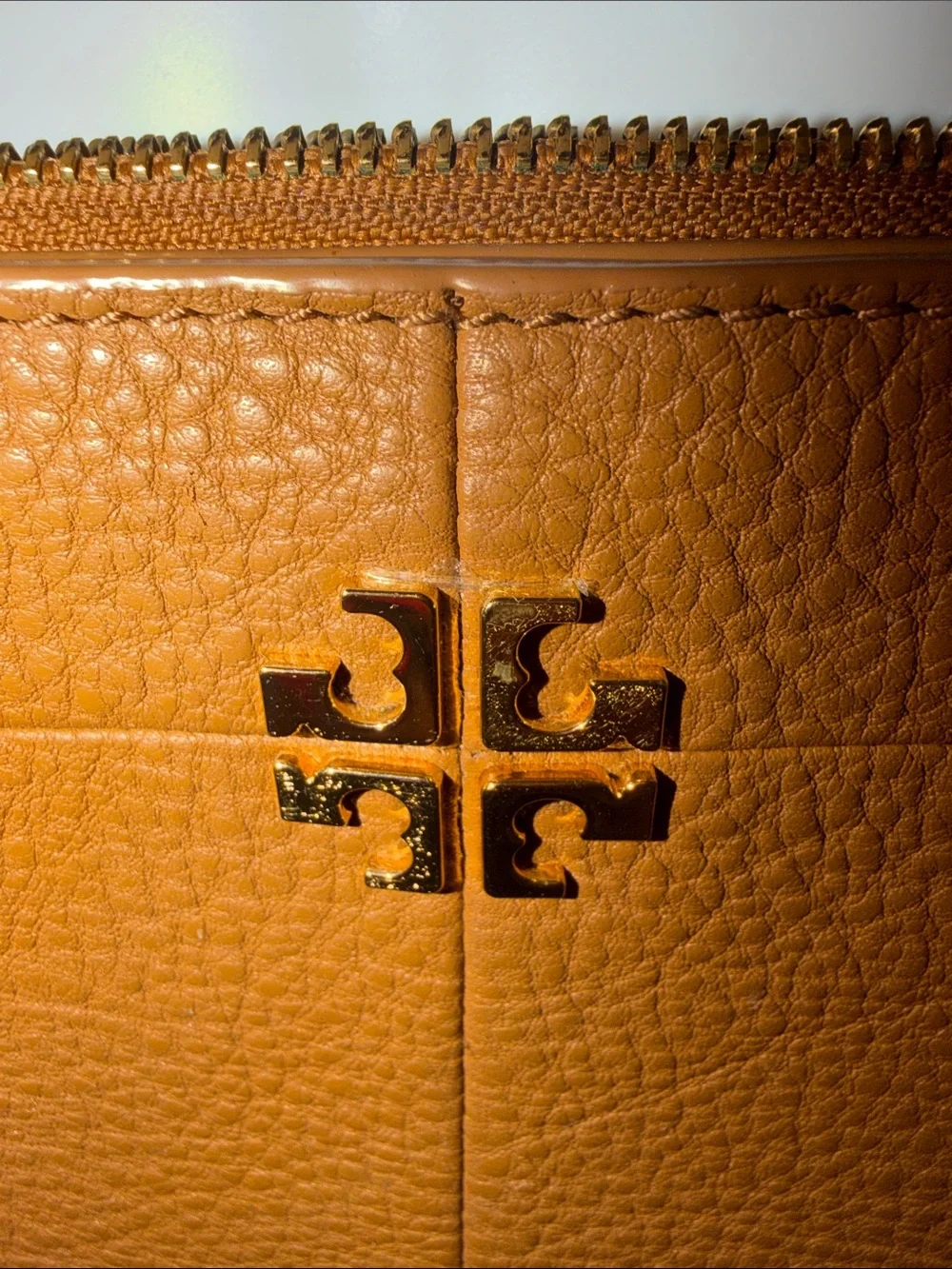Tory Burch Tan Pebbled Leather Crossbody with Gold Logo